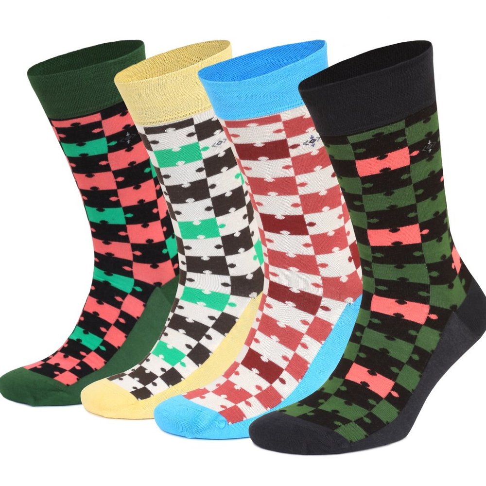Bamboo Jigsaw Puzzle Socks - 4 pairs
